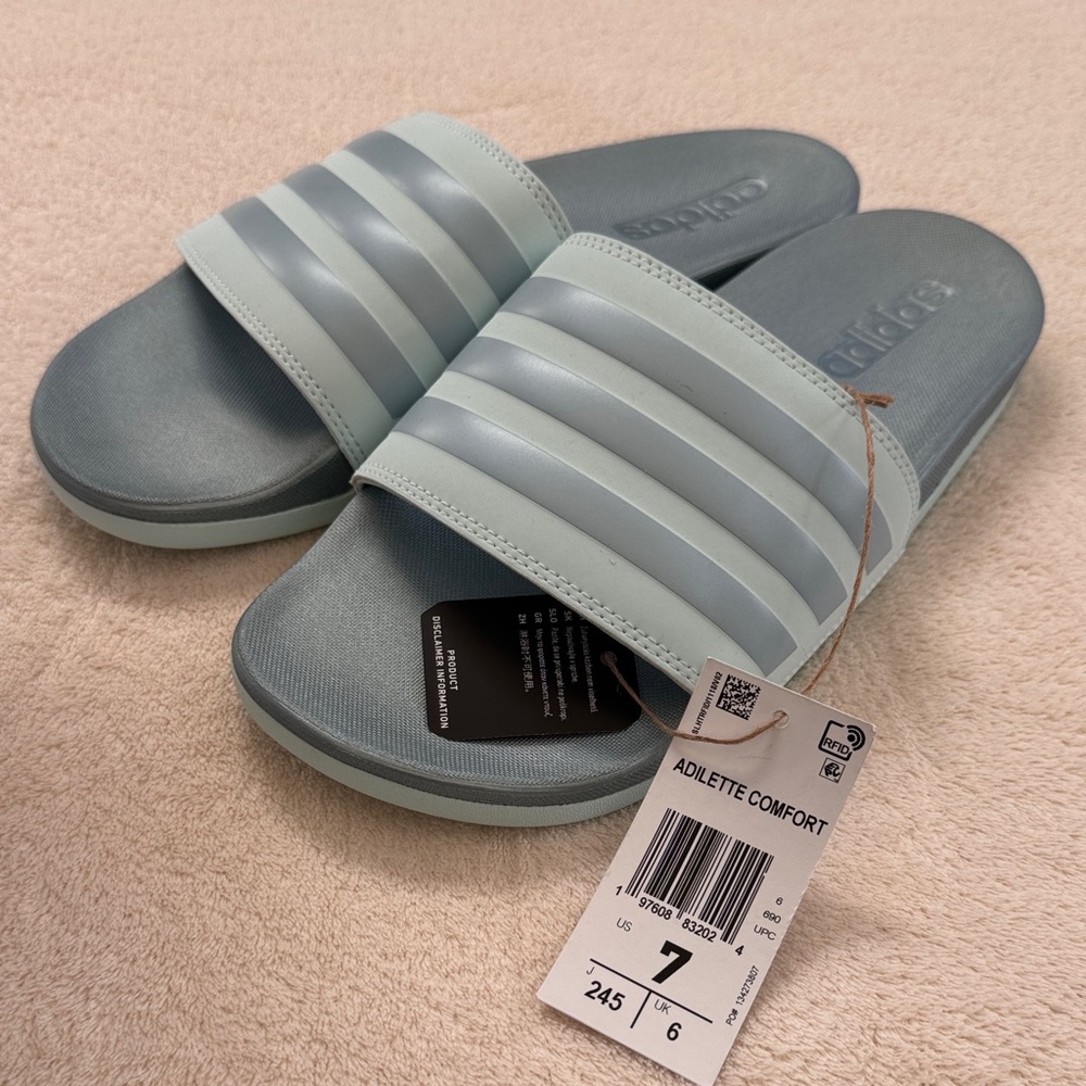 Adidas Adilette Comfort Slides in Soft Blue